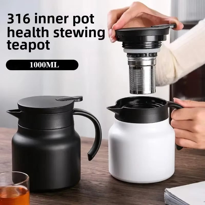 1000ml Insulated Thermal Coffee & Tea Pot with Infuser (Black)